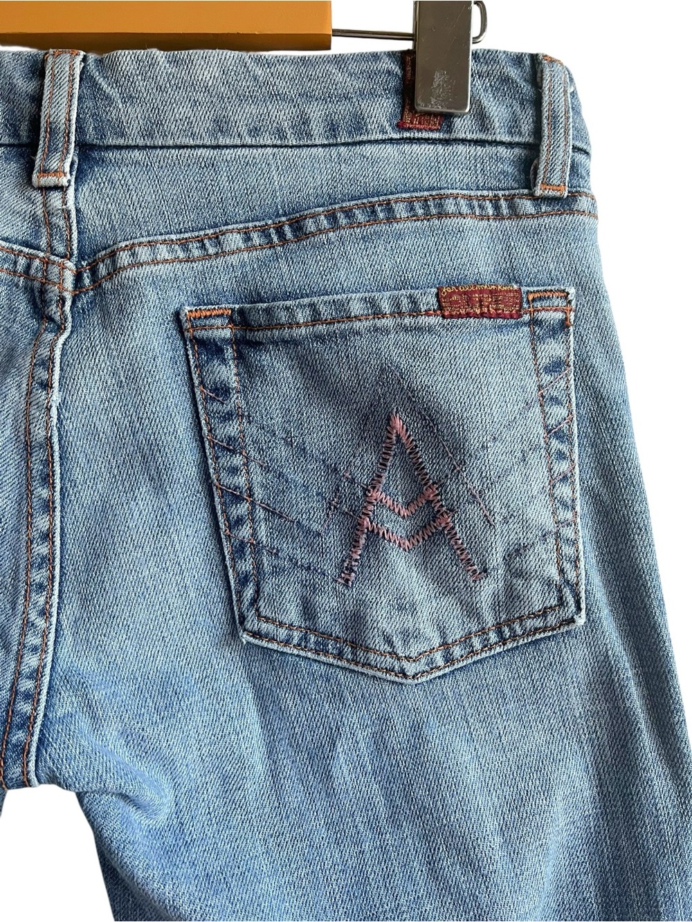 7 For All Mankind Pink A Pocket Flare Bootcut Jeans Size 27 Blue - Picture 11 of 15